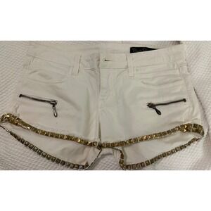 Beach‎ Bunny Denim White gold Studded Shorts Zipper Pockets Size 27 rare vintage